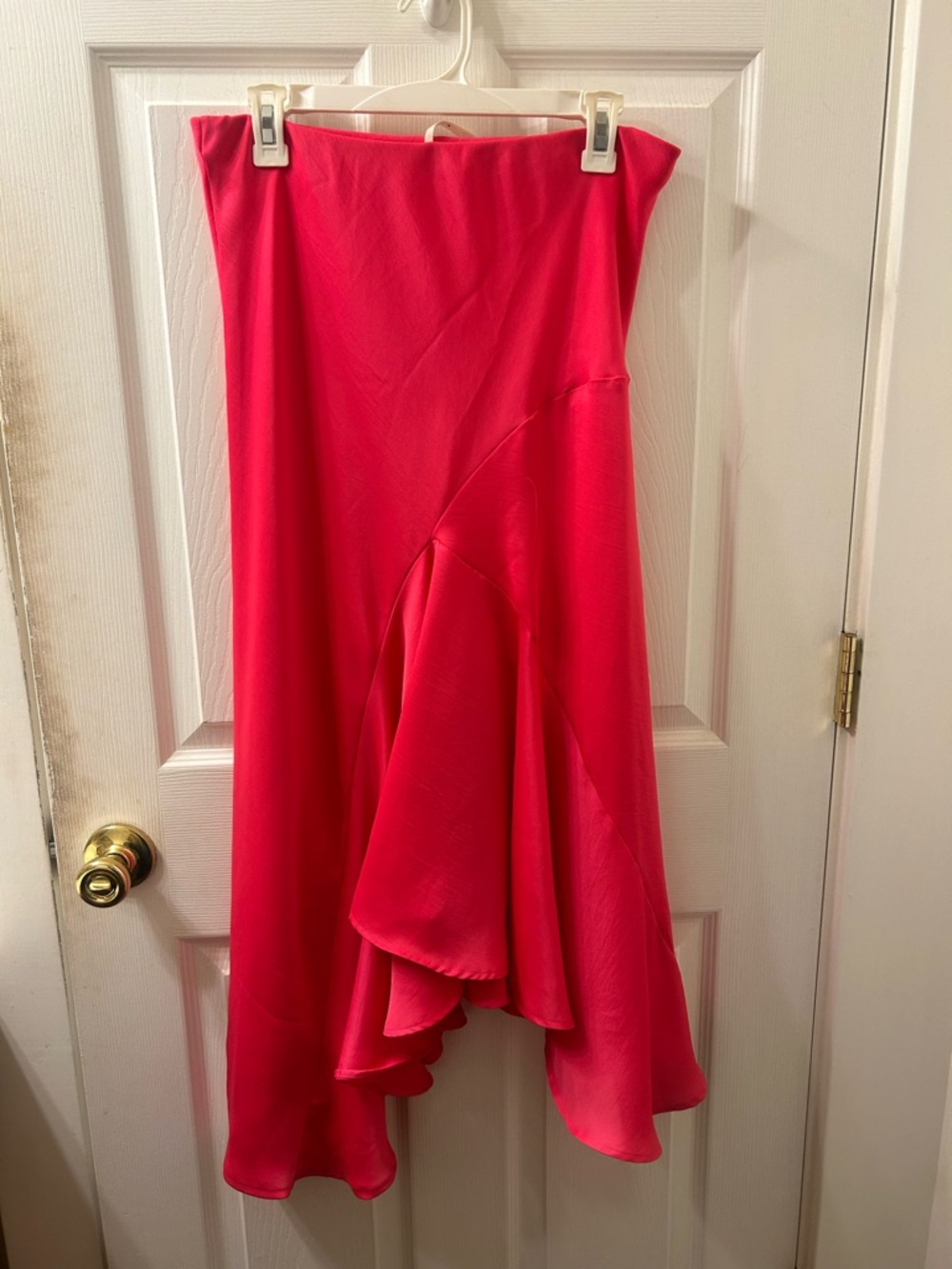Anthropologie Hot Pink Asymmetrical Ruffle Midi Skirt